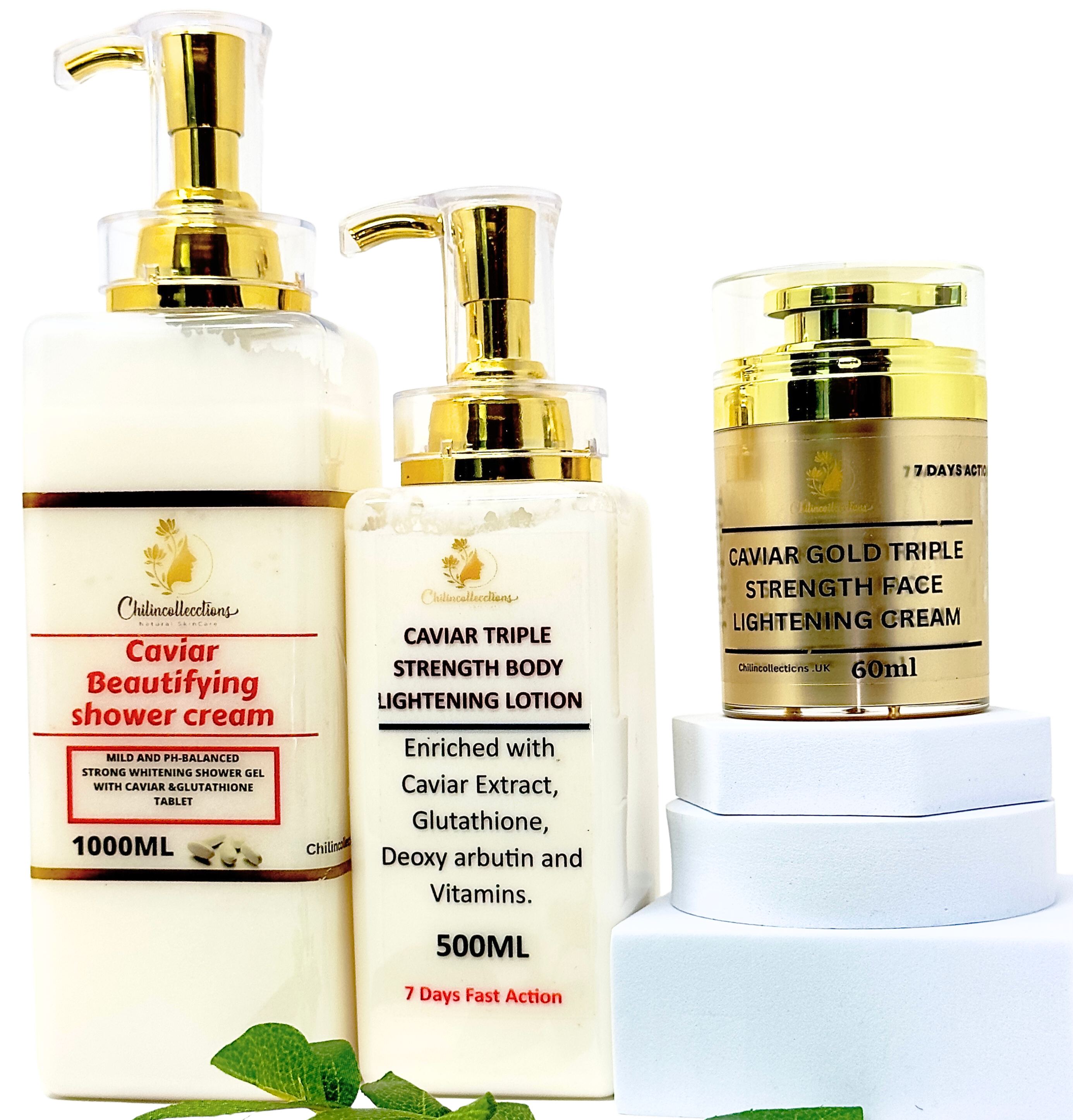 CAVIAR TRIPLE STRENGTH BODY LIGHTENING LOTION SET:                      7Days Action